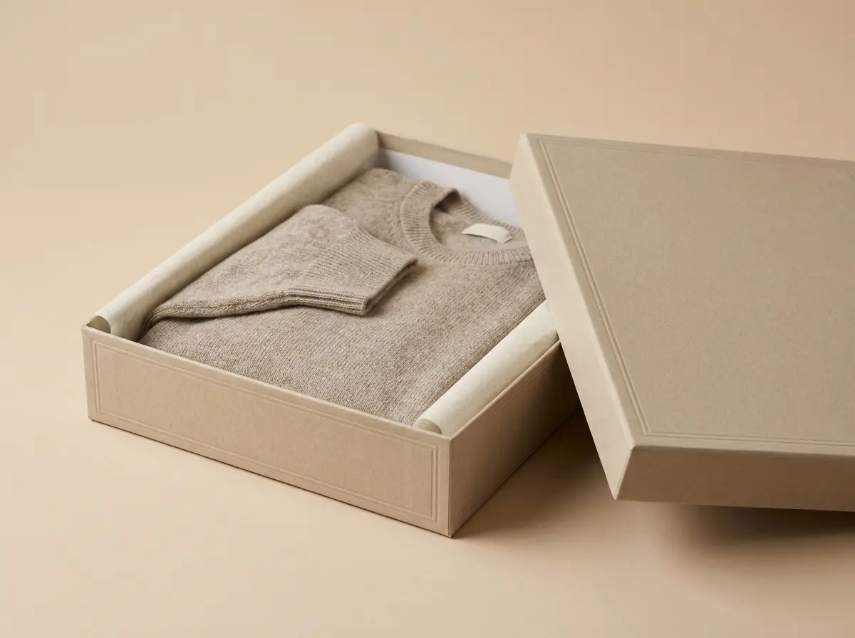 Folded garment in a branded box